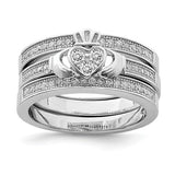 925 Sterling Silver Celtic Pavé Heart Three CZ Rings - Cailin's