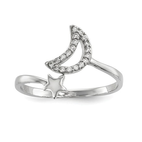 925 Sterling Silver CZ Moon With Star Ring - Cailin's
