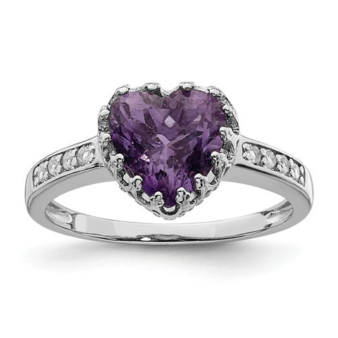 925 Sterling Silver Amethyst Heart CZ Ring - Cailin's