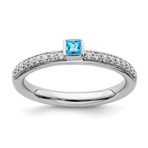 925 Sterling Silver Brilliant Blue Topaz diamond Ring - Cailin's