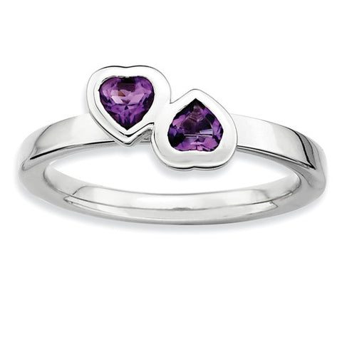 925 Sterling Silver Amethyst Twin Hearts Ring - Cailin's