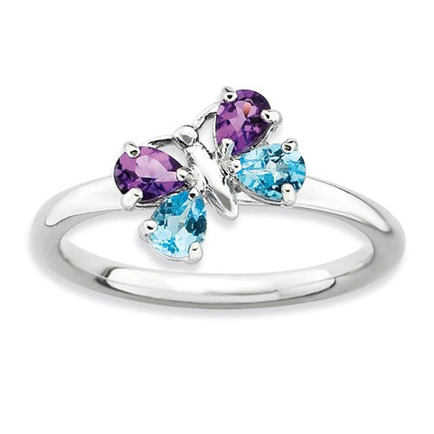 925 Sterling Silver Amethyst Blue Topaz Butterfly Ring - Cailin's