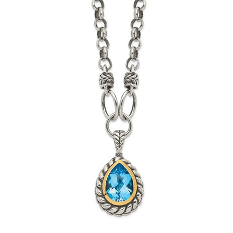 925 Sterling Silver Swiss Blue Topaz Antique Necklace - Cailin's