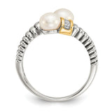 14KY Two Tone White diamond White Pearls Ring - Cailin's