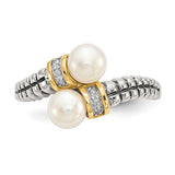 14KY Two Tone White diamond White Pearls Ring - Cailin's