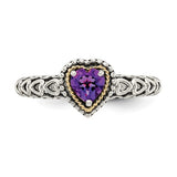 925 Sterling Silver with 14KY Accent Antique Amethyst Heart Ring - Cailin's