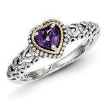 925 Sterling Silver 14KY Genuine Amethyst Heart Ring - Cailin's