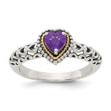 925 Sterling Silver with 14KY Accent Antique Amethyst Heart Ring - Cailin's
