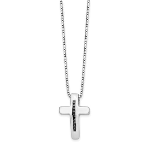 925 Sterling Silver Black diamond Cross 18" Necklace - Cailin's