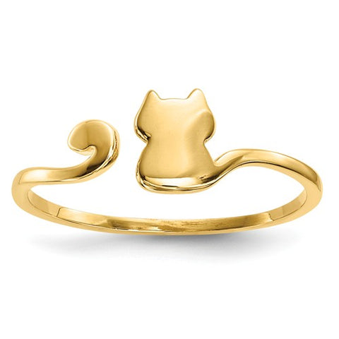 14K Yellow Gold Adjustable Wow Meow Kitty Cat Ring - Cailin's