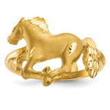 14K Yellow Gold diamond Cut Satin Finish Horse Ring - Cailin's