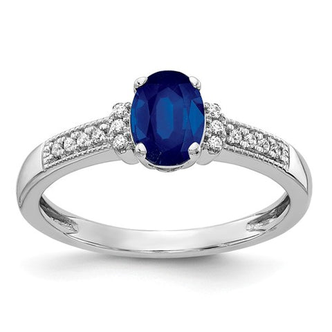 14K White Gold Royal Blue Sapphire diamond Ring - Cailin's
