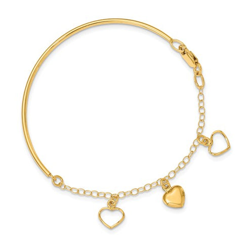 14K Yellow Gold True Hearts Chain Bangle Bracelet - Cailin's