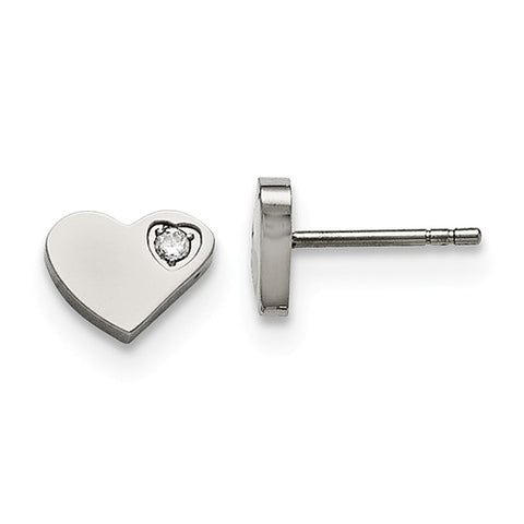 Stainless Steel CZ Heart Post Earrings - Cailin's