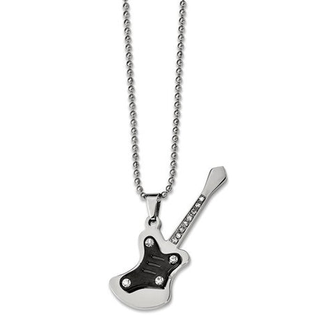 Stainless Steel Black Rockstar Crystal Guitar Necklace - Cailin's