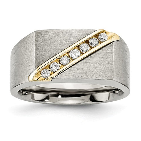 Titanium Two Tone 14K Yellow Gold Inlay 0.2 CTW diamond Ring - Cailin's