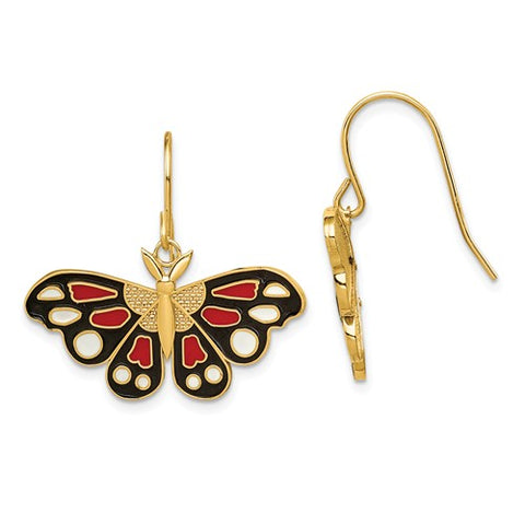 14K Yellow Gold Brilliant Butterfly French Wire Earrings - Cailin's