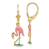 14K Yellow Gold Pink Flamingo Leverback Earrings - Cailin's