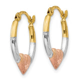 14K Yellow Gold Two Tone diamond Cut Heart Hoop Earrings - Cailin's