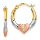 14K Yellow Gold Two Tone diamond Cut Heart Hoop Earrings - Cailin's