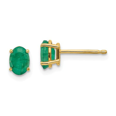 14K Gold Genuine Green Emerald Oval Post Earrings - Cailin's