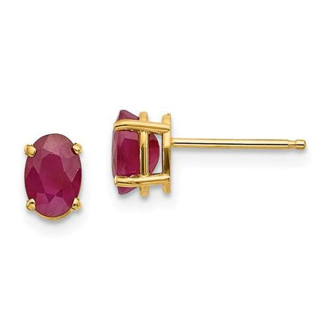 14K Yellow Gold 1.28 Oval Ruby Post Earrings - Cailin's