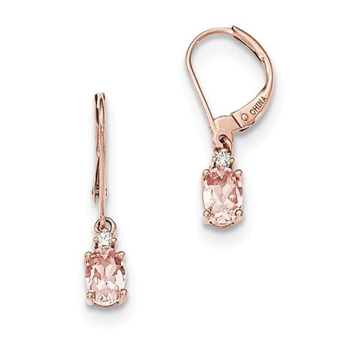 14K Rose Gold Morganite diamond Luxurious Leverback Earrings - Cailin's