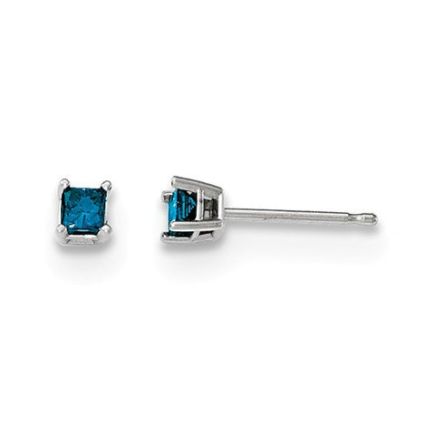 14K White Gold Blue diamond Post Earrings - Cailin's