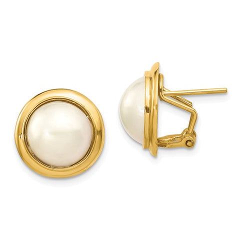 14K Yellow Gold Freshwater Pearl Omega Earrings - Cailin's