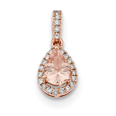 14K Rose Gold Magnificent Morganite delicious diamond Pear Pendant - Cailin's