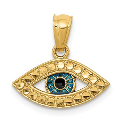 14K Yellow Gold Lucky Blue Eye Necklace Charm - Cailin's