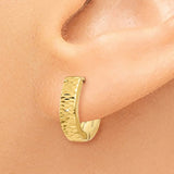 14K Yellow Gold Texture diamond Cut Oval Hoop Earrings - Cailin's