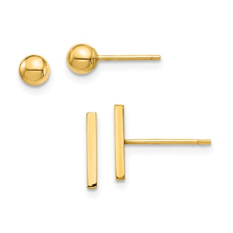 14K Yellow Gold Mini Bar Ball Earrings Set - Cailin's